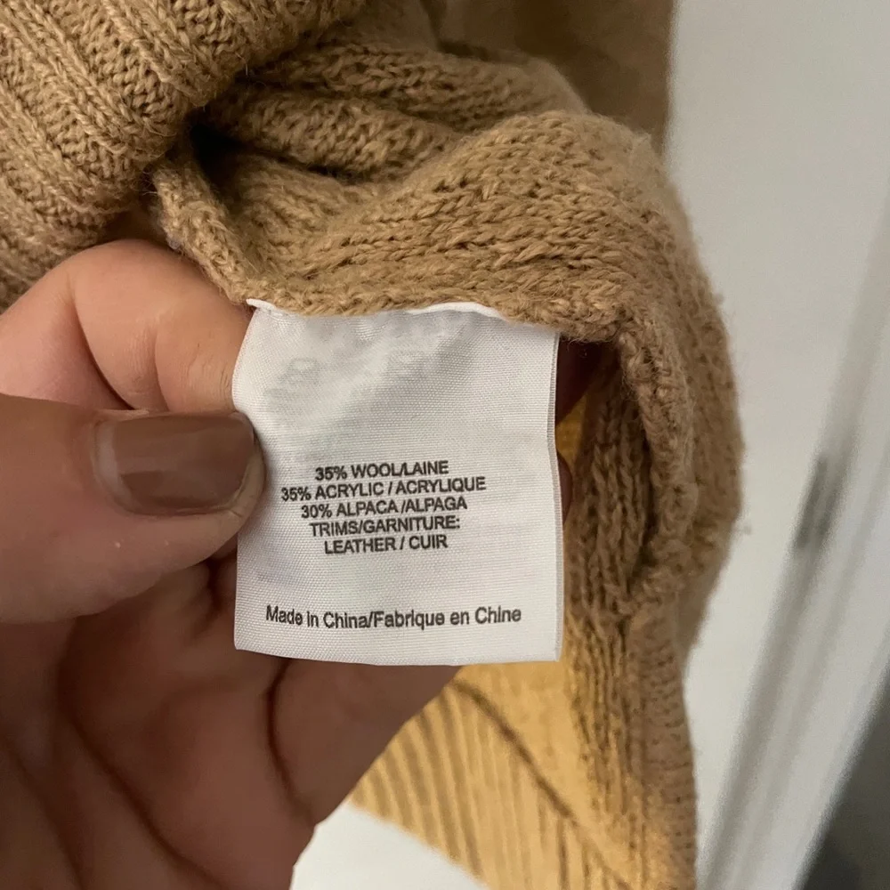 Tory Burch Camel/Tan Textured Crewneck Sweater with Decorative Buckle